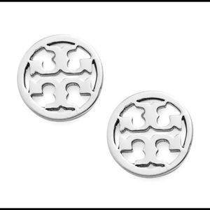 Tory Burch circle logo Stud Earings silver